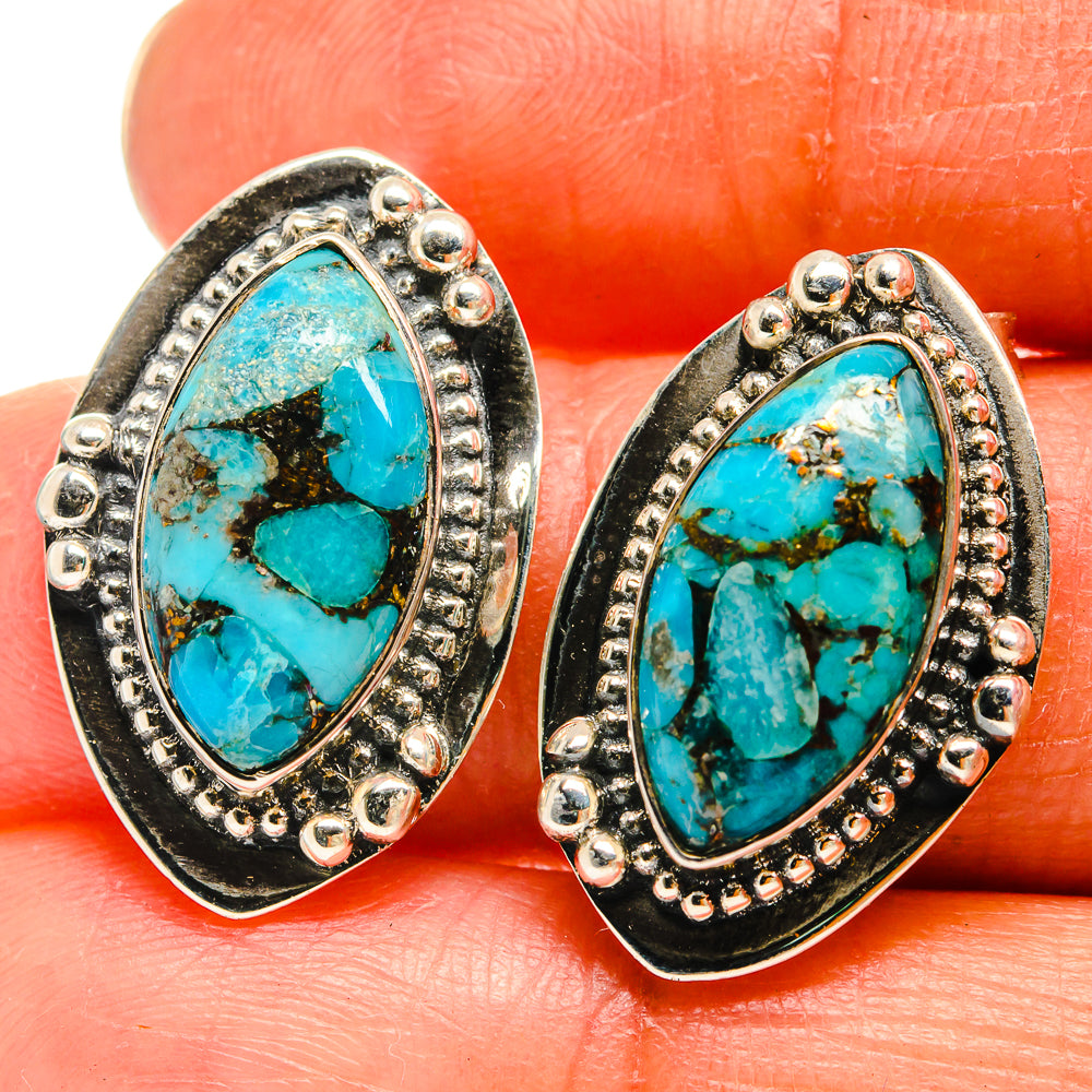 Blue Copper Composite Turquoise Earrings handcrafted by Ana Silver Co - EARR425716