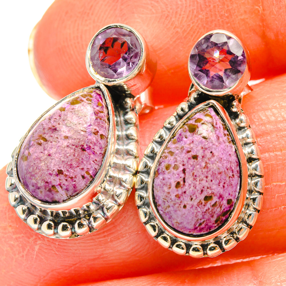 925 sterling silver earrings with purple teardrop and round amethyst stones