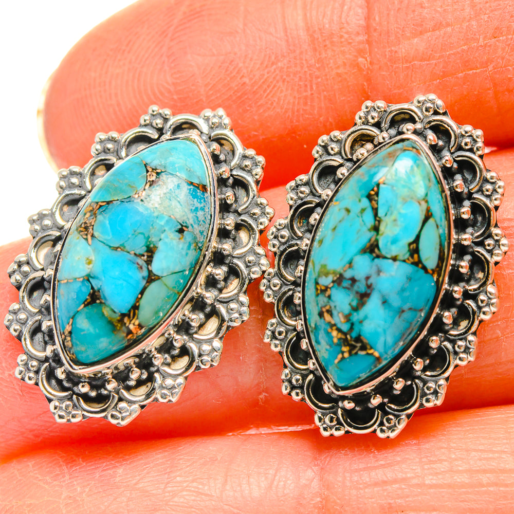 Blue Copper Composite Turquoise Earrings handcrafted by Ana Silver Co - EARR425753