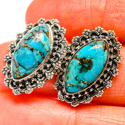 Blue Copper Composite Turquoise Earrings handcrafted by Ana Silver Co - EARR425838