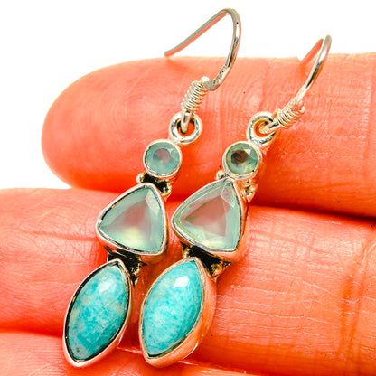 925 sterling silver earrings with aqua teardrop stones and heart charms, lever hooks