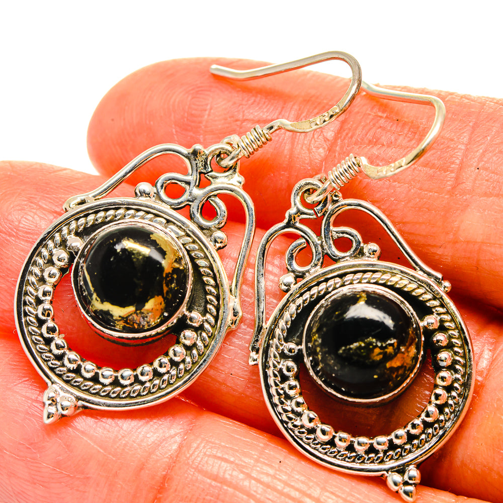 Pyrite In Black Onyx Earrings handcrafted by Ana Silver Co - EARR425841