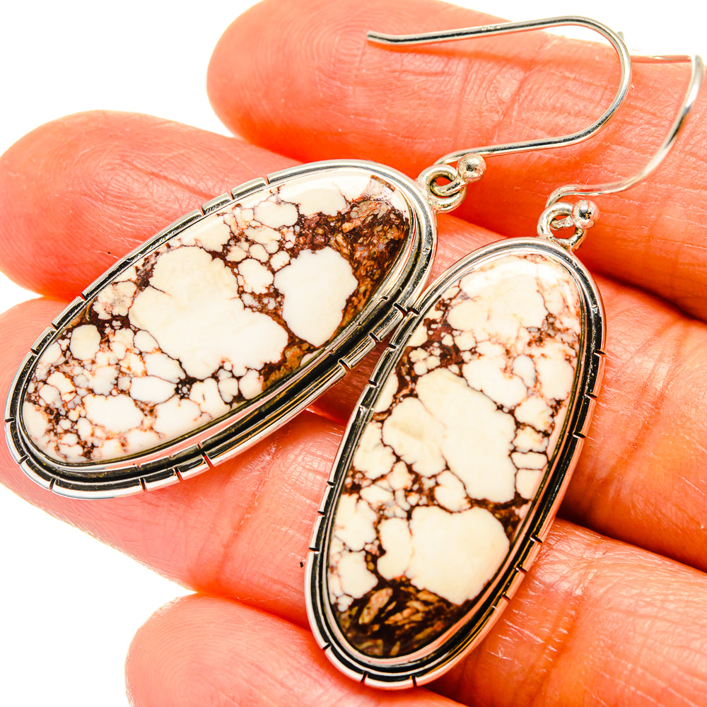 Oval jasper drop earrings in 925 sterling silver with cream and brown stone