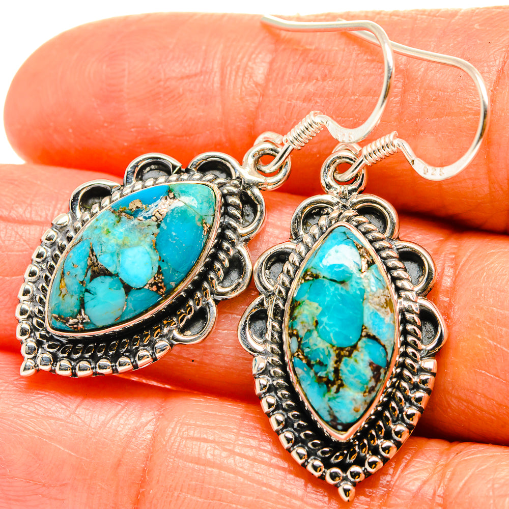 Blue Copper Composite Turquoise Earrings handcrafted by Ana Silver Co - EARR425870