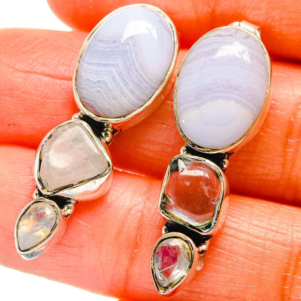 Blue Lace Agate Earrings handcrafted by Ana Silver Co - EARR425879