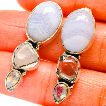 Blue Lace Agate Earrings handcrafted by Ana Silver Co - EARR425879