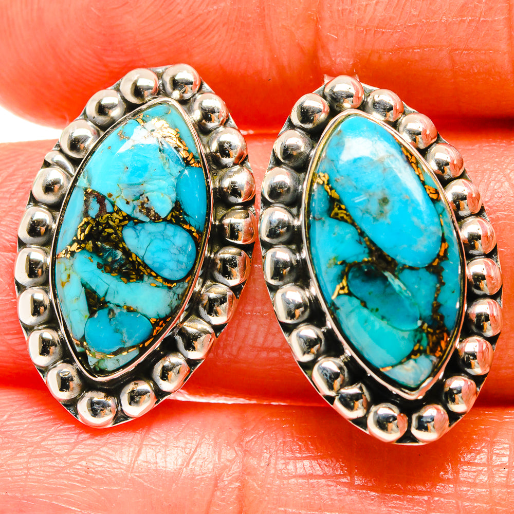 Blue Copper Composite Turquoise Earrings handcrafted by Ana Silver Co - EARR425889