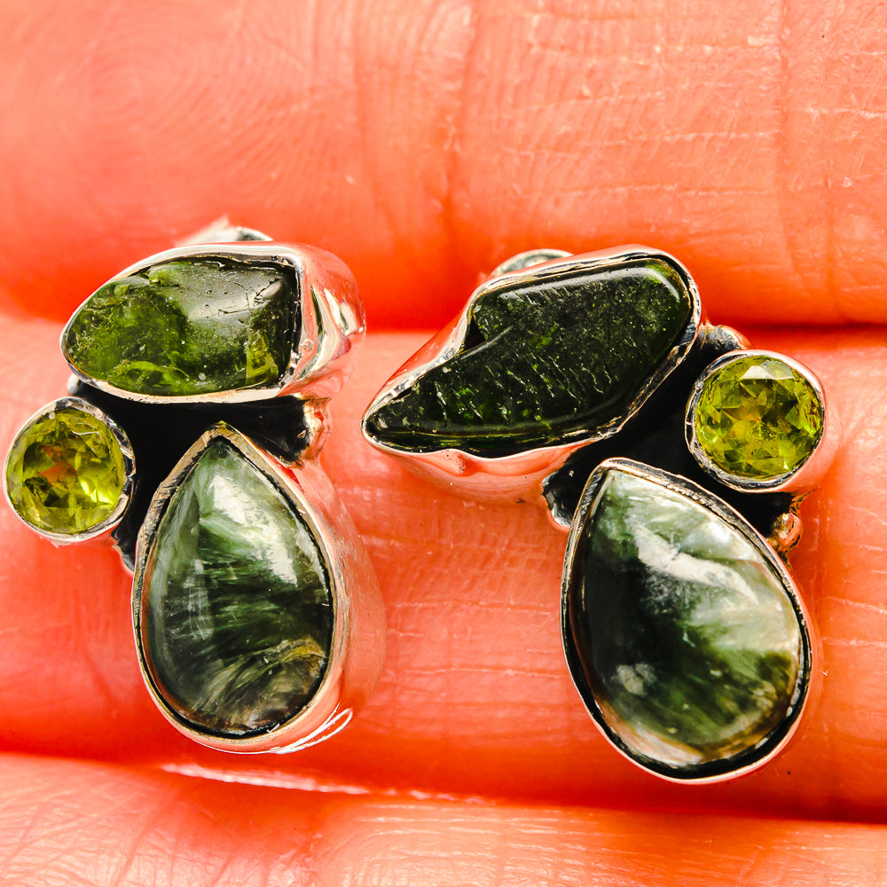 925 sterling silver drop earrings with green seraphinite and peridot stones