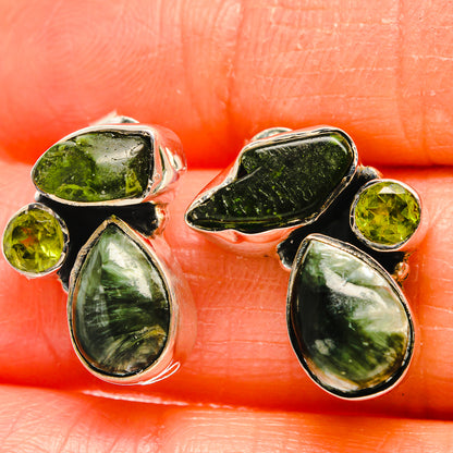 925 sterling silver drop earrings with green seraphinite and peridot stones