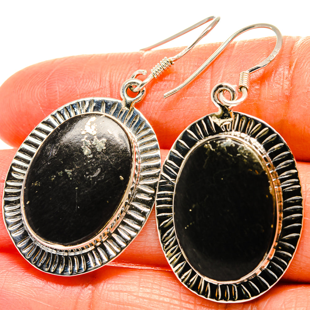 925 sterling silver black onyx oval drop earrings with textured bezel and French hooks