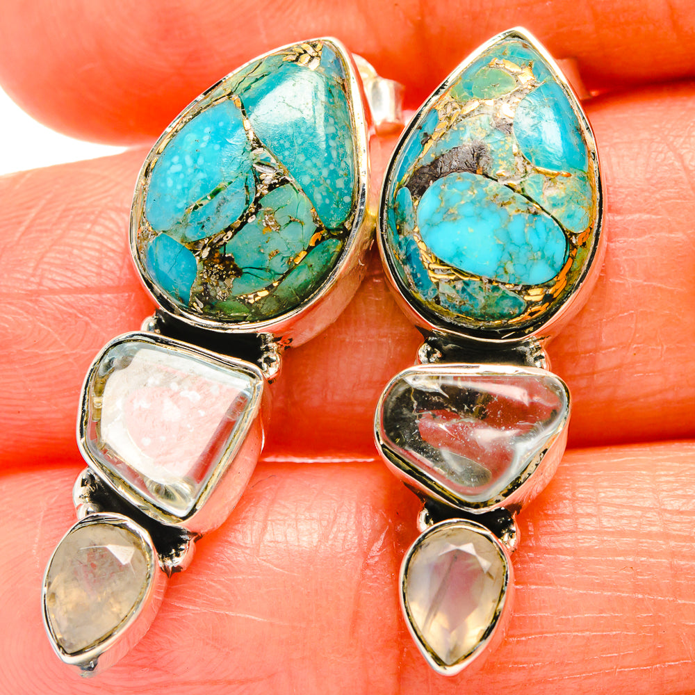 Blue Copper Composite Turquoise Earrings handcrafted by Ana Silver Co - EARR426009