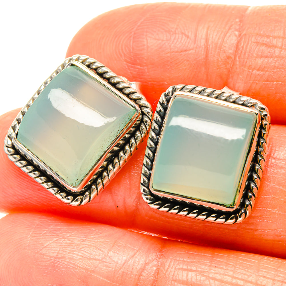 Aqua Chalcedony Earrings handcrafted by Ana Silver Co - EARR426076