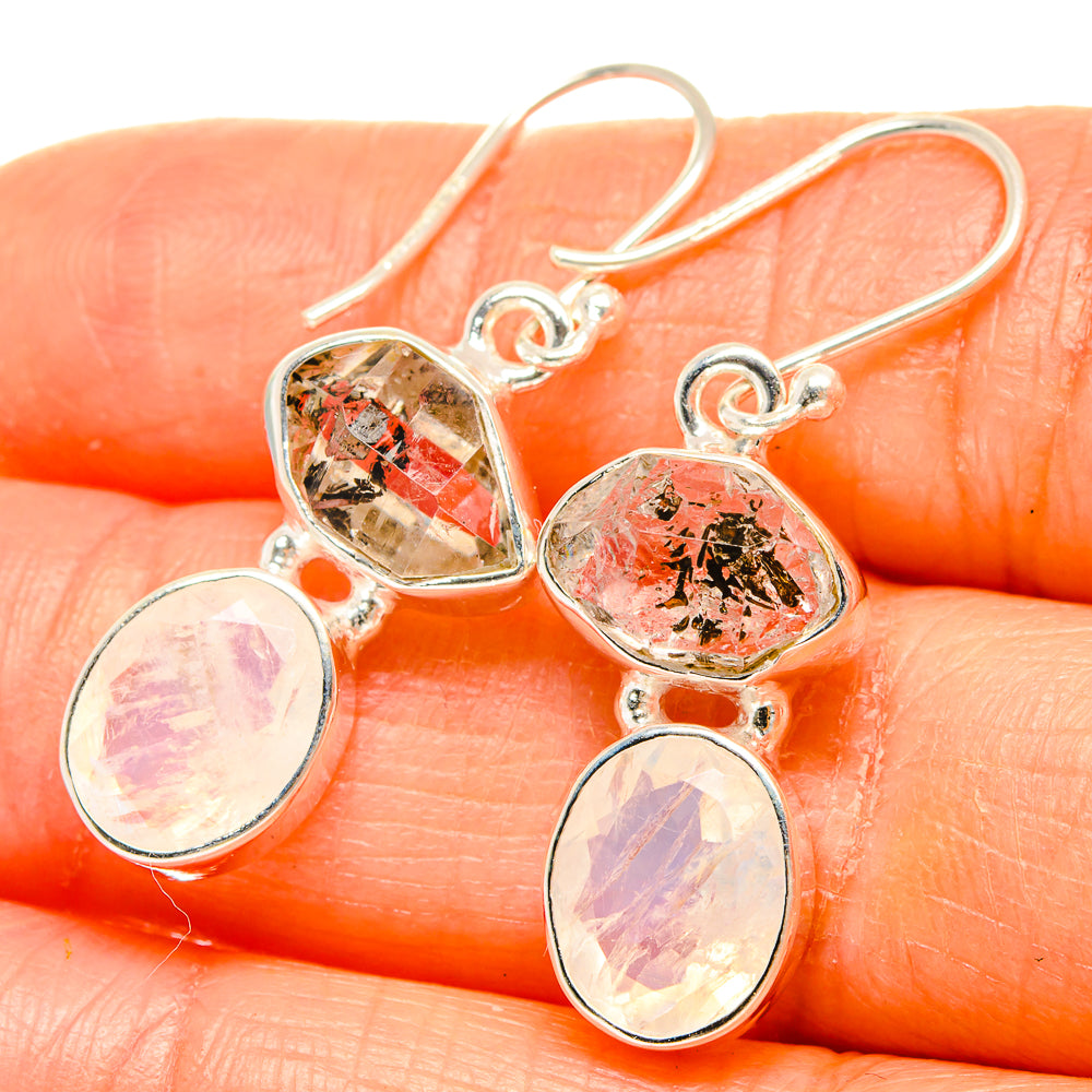 925 sterling silver drop earrings with iridescent pink and clear faceted stones