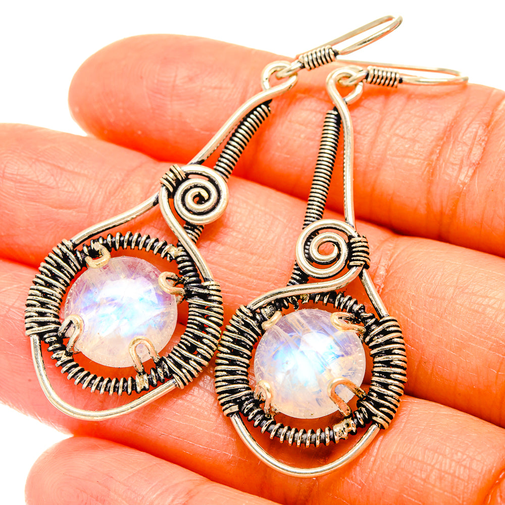 Rainbow Moonstone Earrings handcrafted by Ana Silver Co - EARR426115