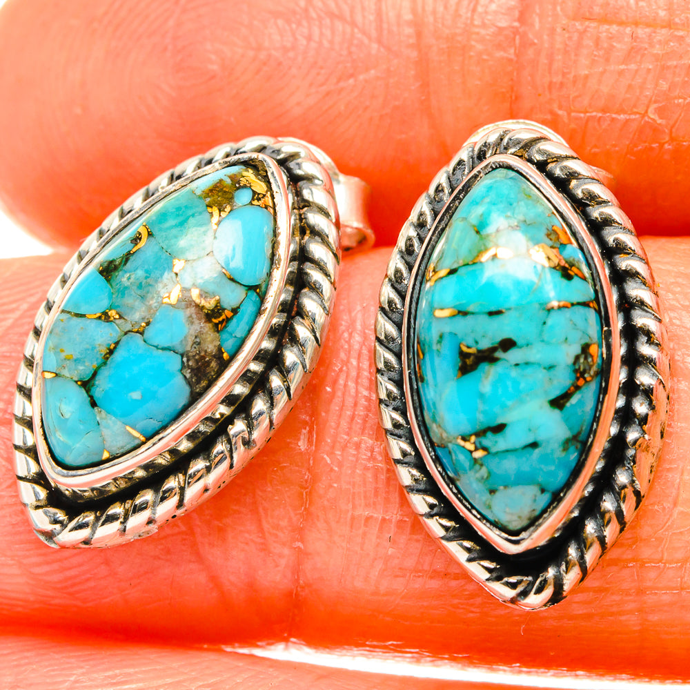 Blue Copper Composite Turquoise Earrings handcrafted by Ana Silver Co - EARR426201