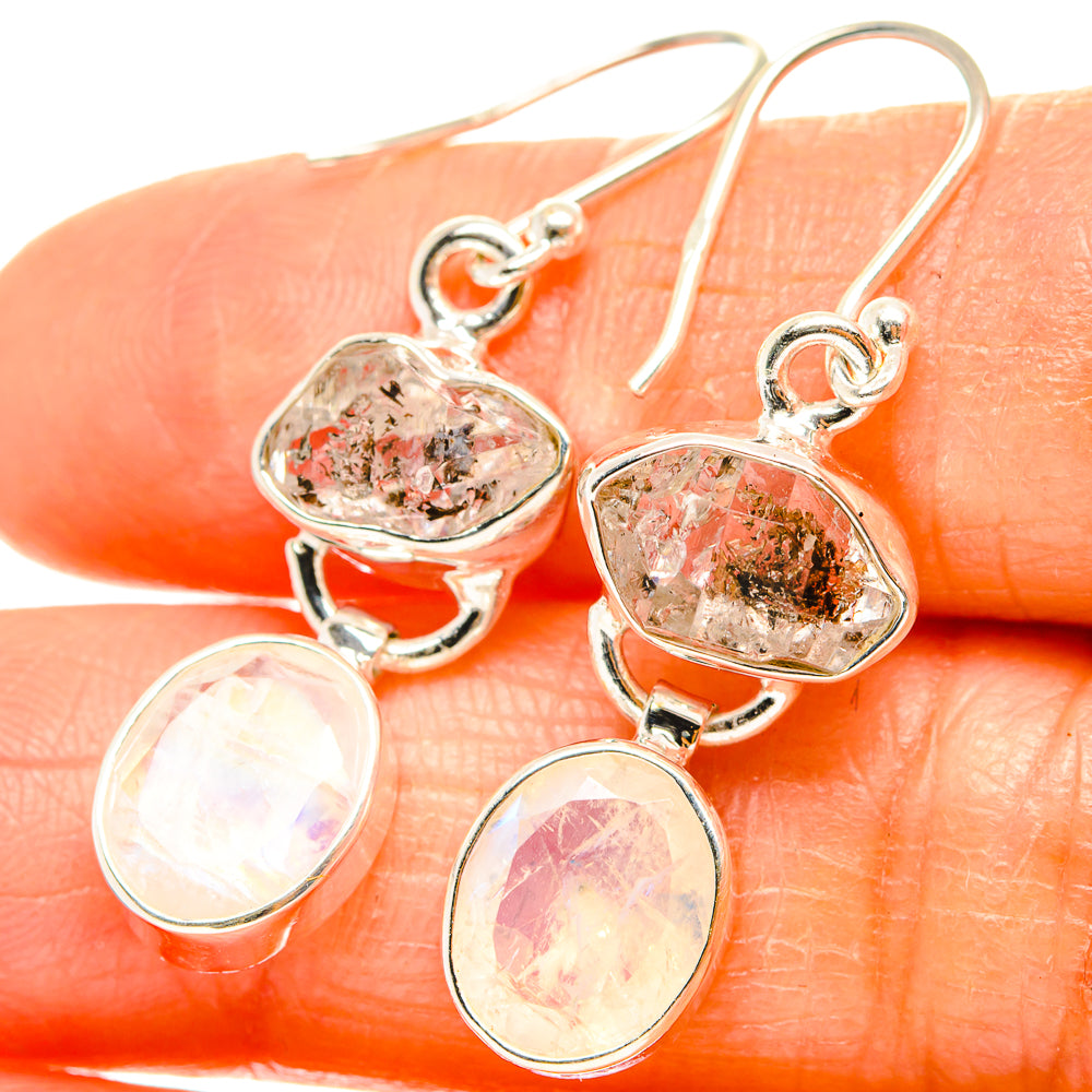 925 sterling silver dangle earrings with oval opal-like stones and marbled pink accents