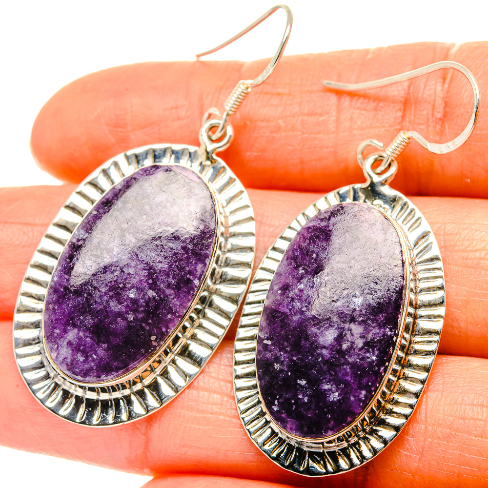 925 sterling silver charoite oval drop earrings with purple gemstone bezel