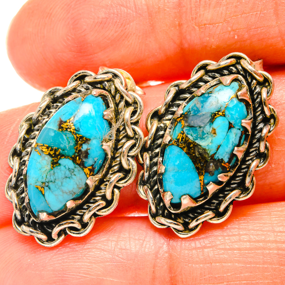 Blue Copper Composite Turquoise Earrings handcrafted by Ana Silver Co - EARR426310