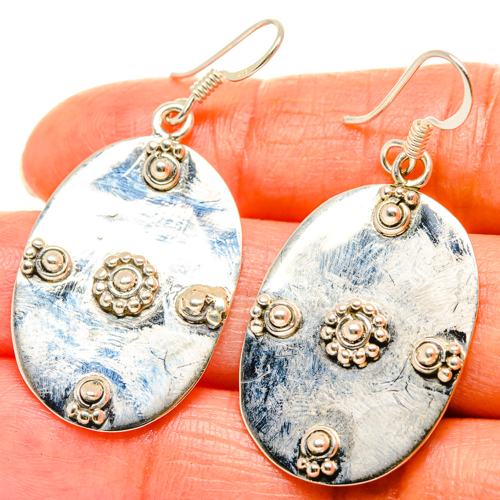 925 sterling silver engraved oval drop earrings with circular filigree details, pair
