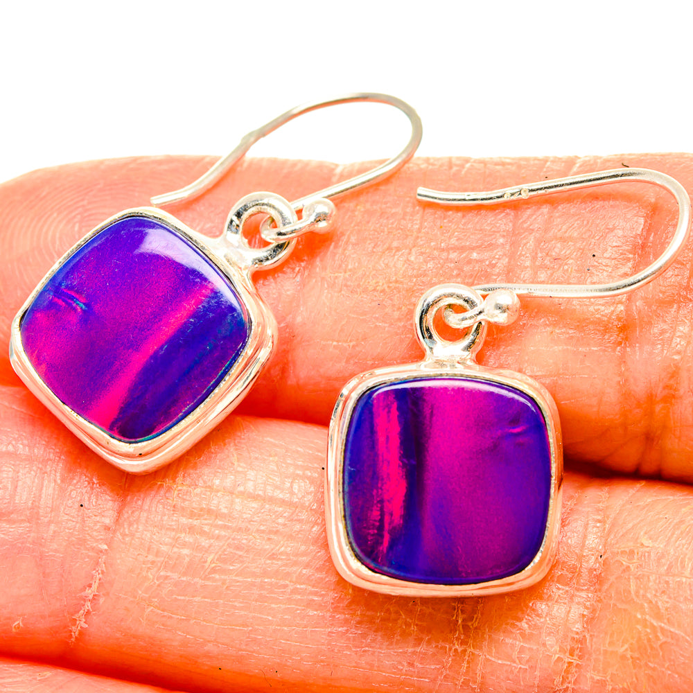 925 sterling silver opal-look drop earrings with purple square stone