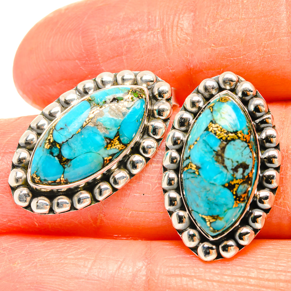Blue Copper Composite Turquoise Earrings handcrafted by Ana Silver Co - EARR426591