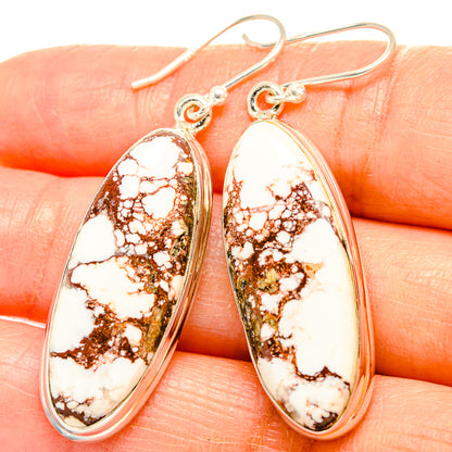 Wild Horse Jasper oval drop earrings, 925 sterling silver hooks, close-up red veining