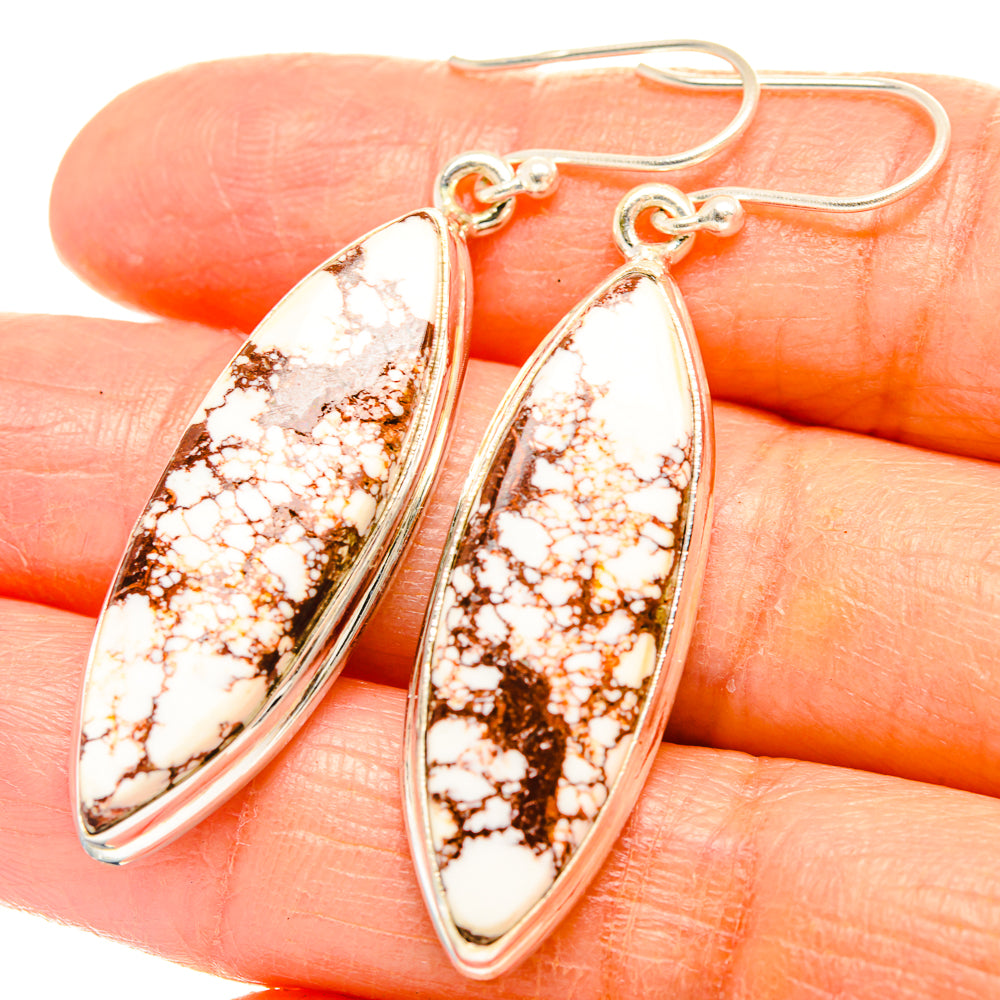 Teardrop wild horse jasper drop earrings, marbled white and copper stone in silver