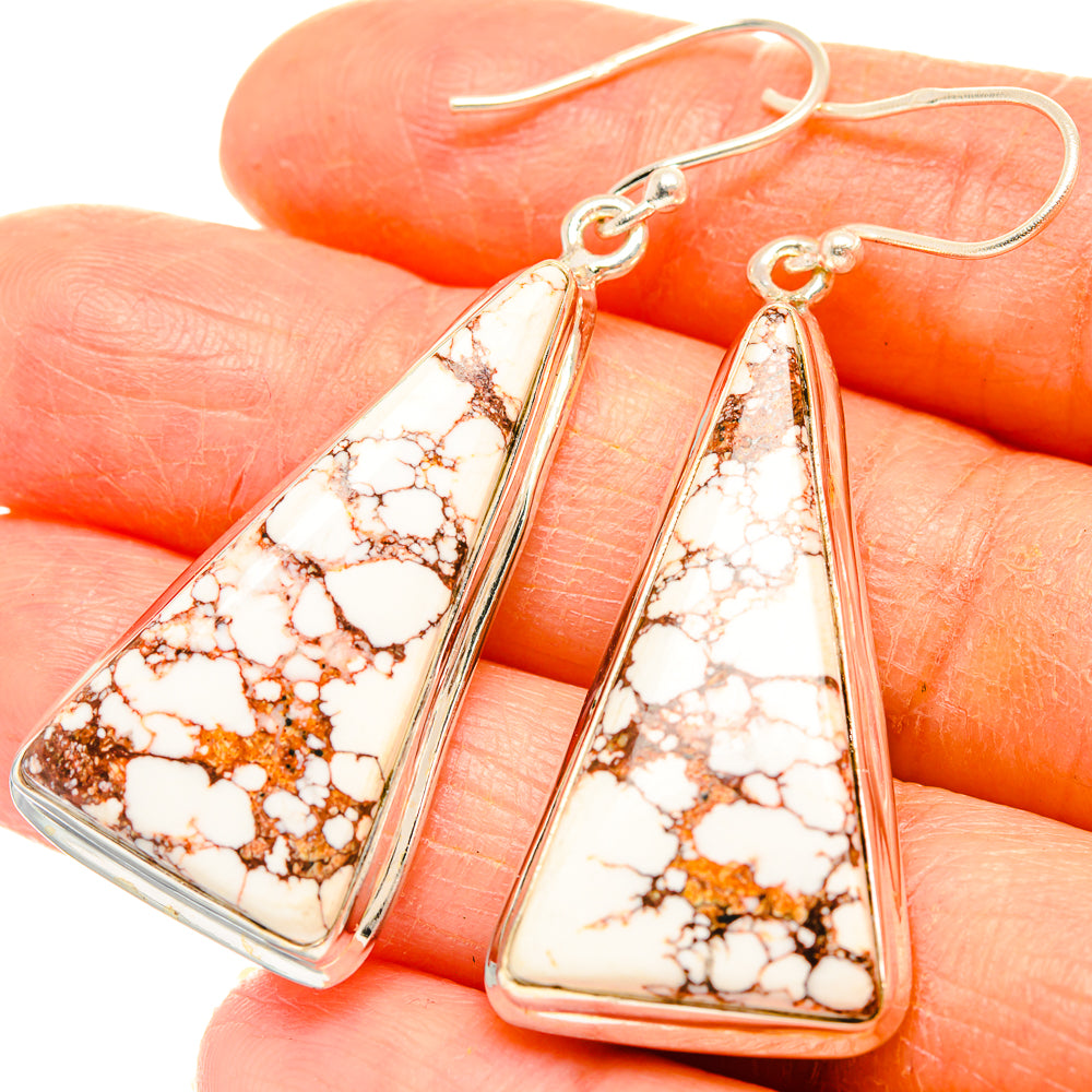 Triangular Wild Horse Jasper cabochon earrings with brown veining and metal hooks