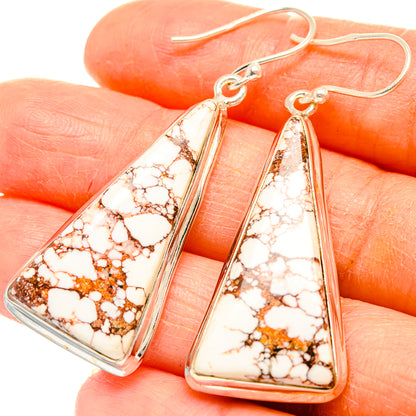 Triangular Wild Horse Jasper cabochon earrings with brown veining and metal hooks