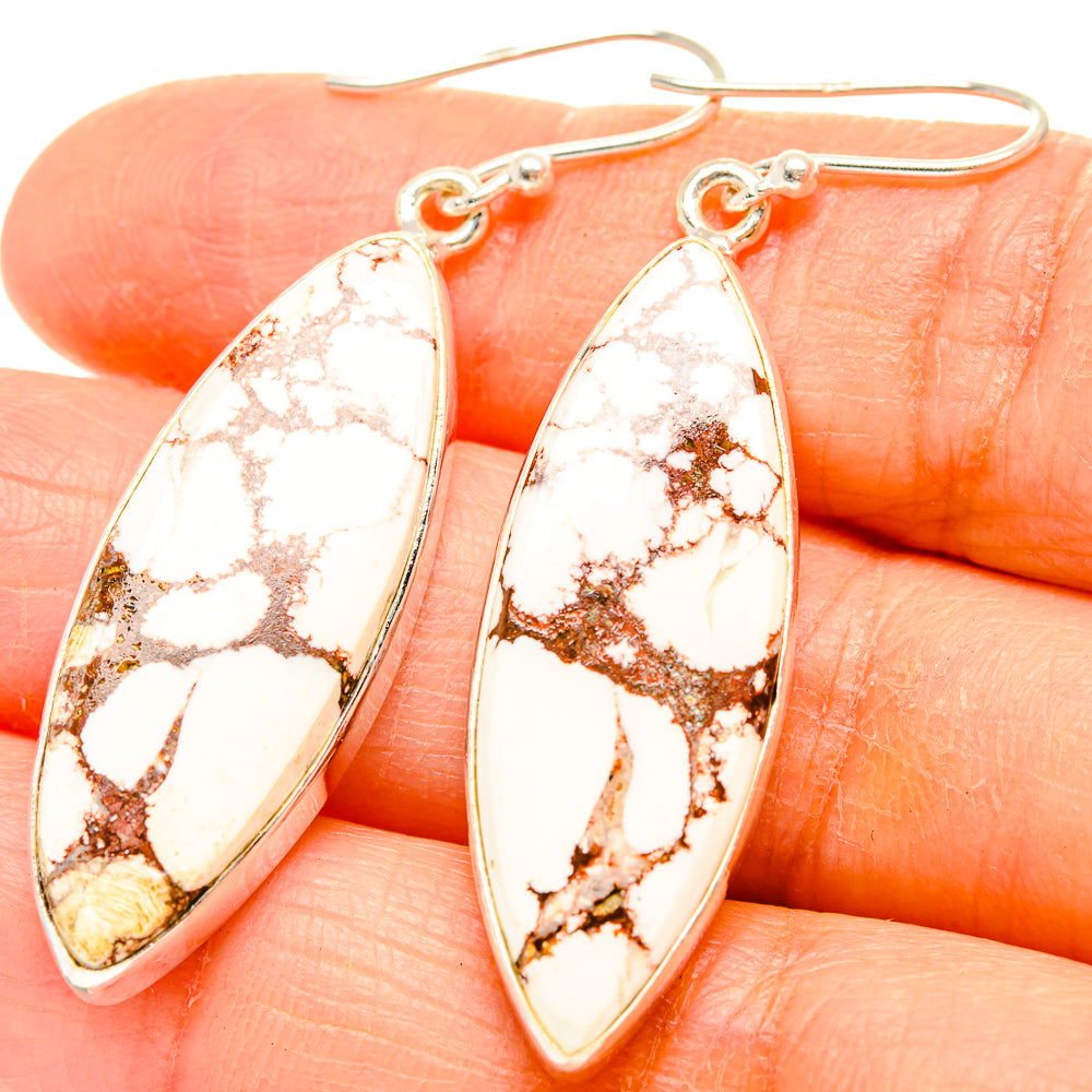925 sterling silver drop earrings with white and rust wild-horse jasper marquise stones