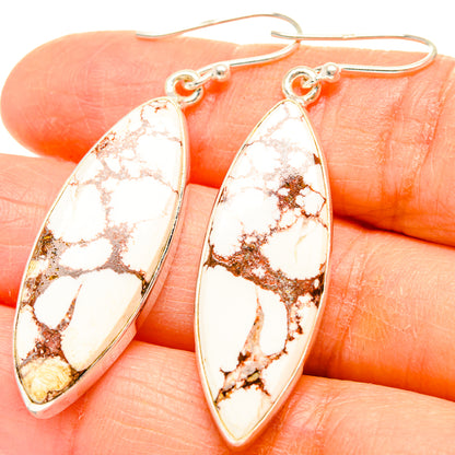 925 sterling silver drop earrings with white and rust wild-horse jasper marquise stones