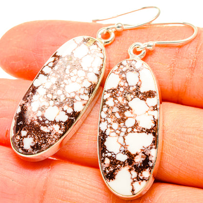 Oval Wild Horse jasper earrings with silver hooks, white stone with dark copper veining