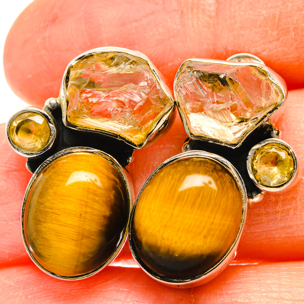 925 sterling silver earrings with yellow tiger eye ovals and faceted yellow squares