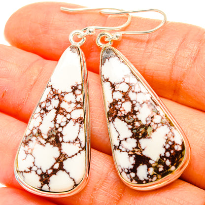 Sterling silver teardrop jasper earrings with white and dark brown web pattern