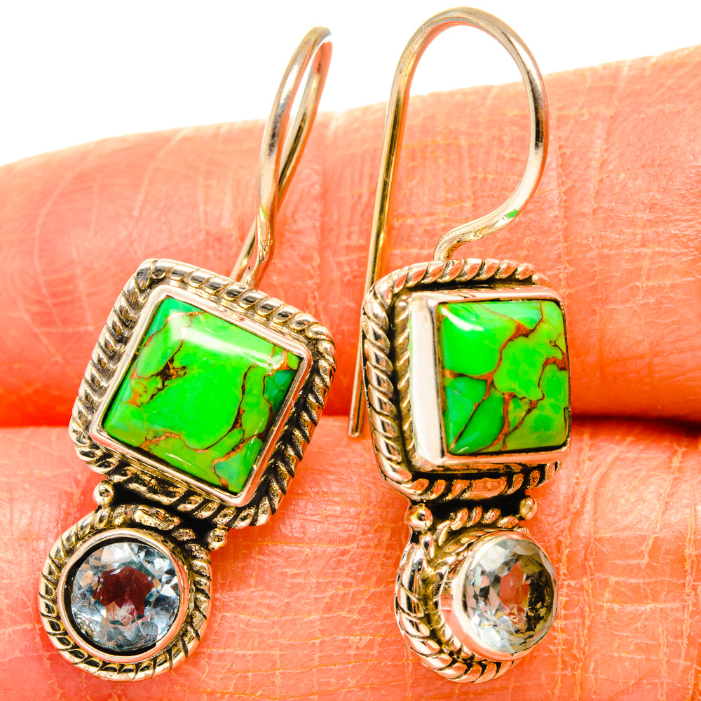 Green Copper Composite Turquoise Earrings handcrafted by Ana Silver Co - EARR427004