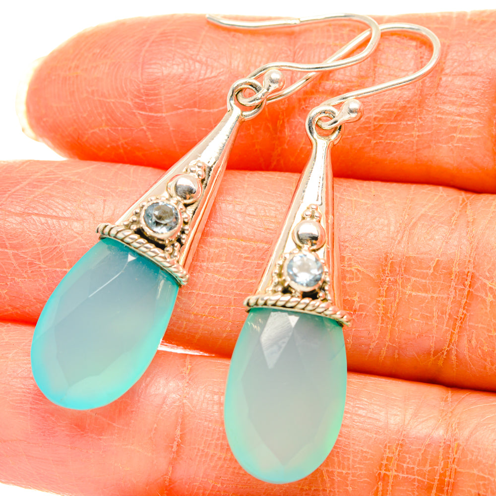 Aqua Chalcedony Earrings handcrafted by Ana Silver Co - EARR427037