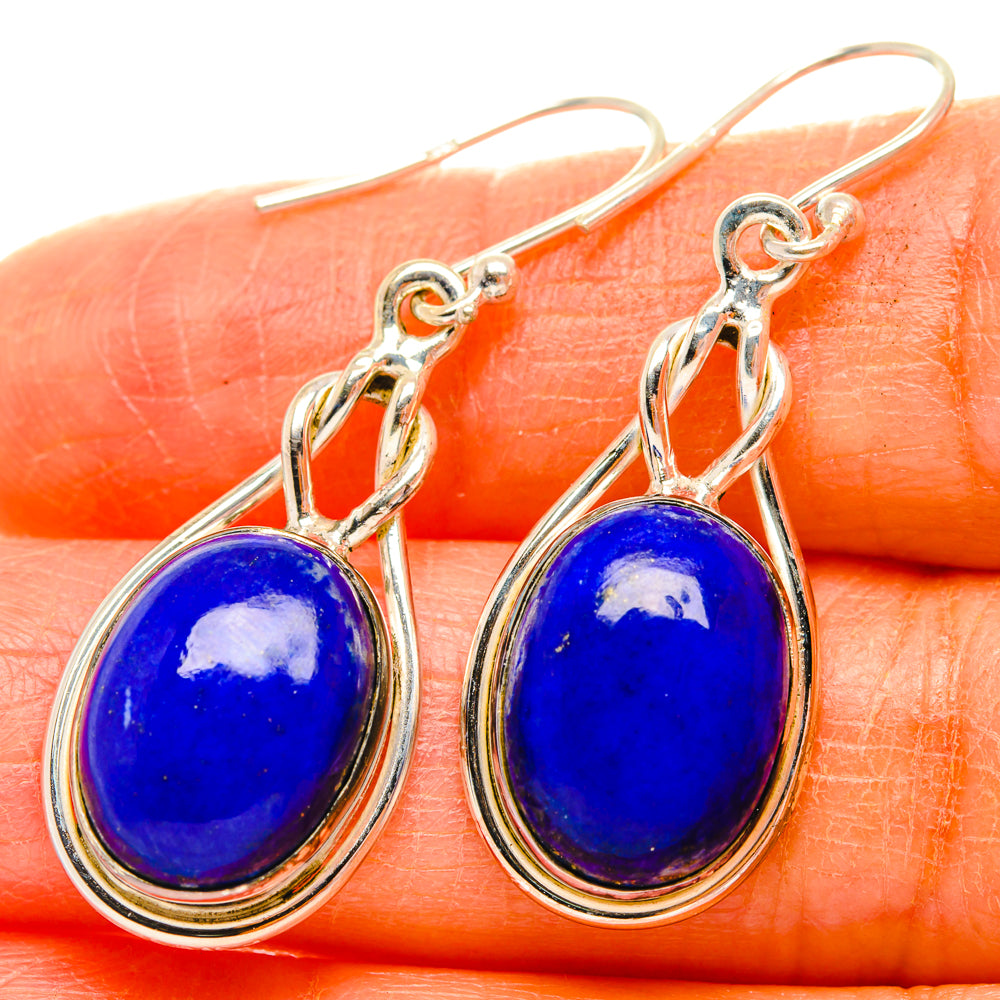 Lapis lazuli drop earrings with oval blue stones in 925 sterling silver settings