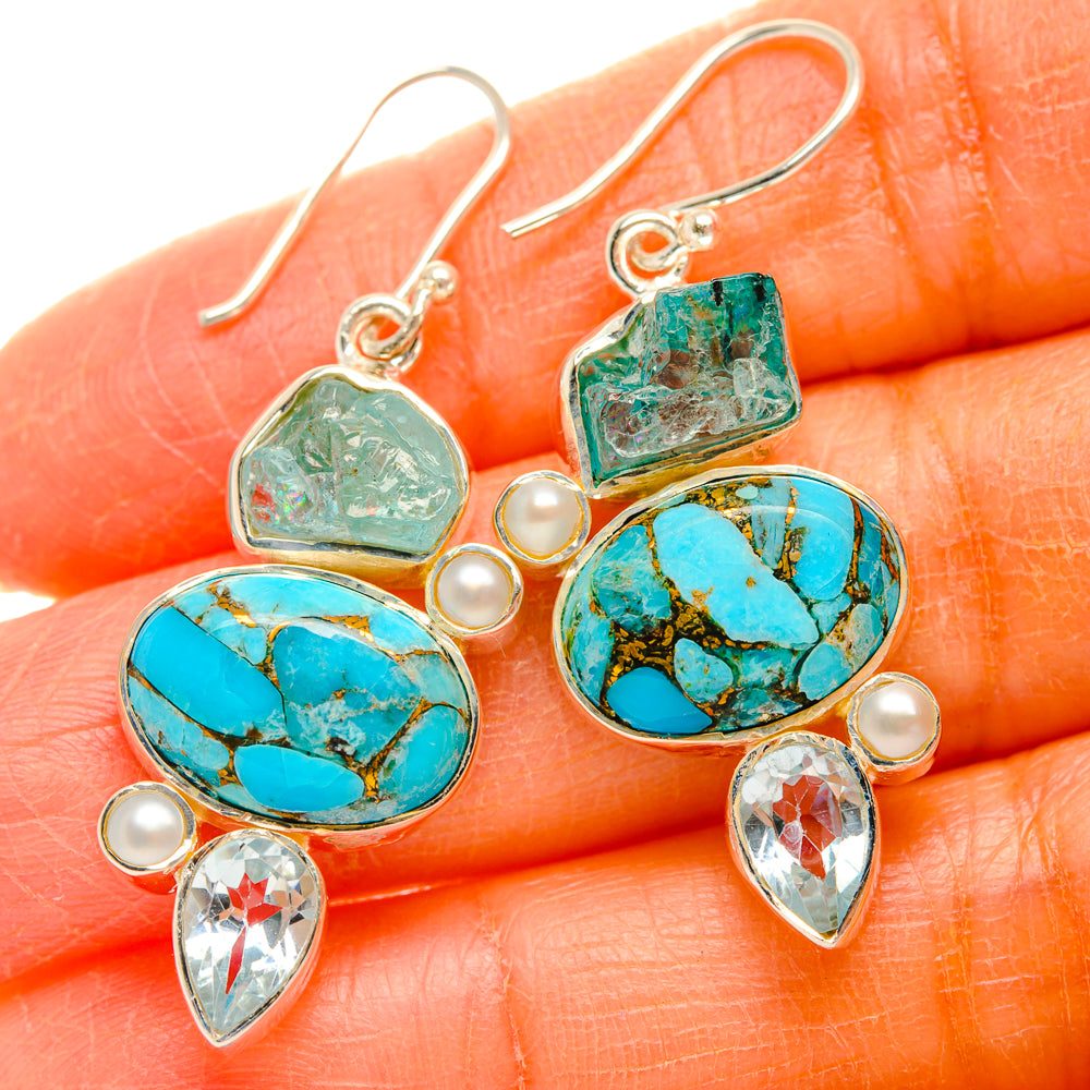 Blue Copper Composite Turquoise Earrings handcrafted by Ana Silver Co - EARR427109