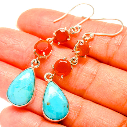 925 sterling silver dangle earrings with blue larimar teardrops and orange carnelian stones
