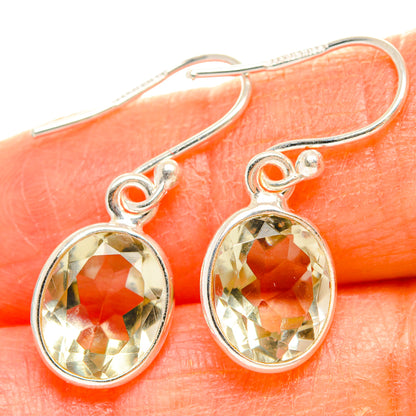 925 sterling silver faceted green amethyst drop earrings, oval stones, hook backs