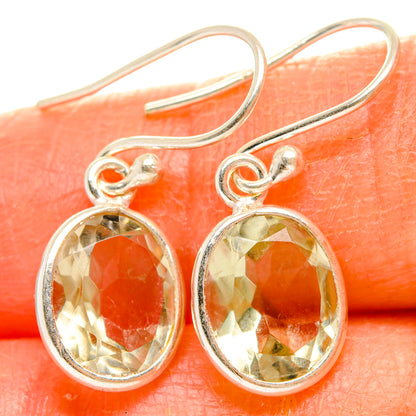 Faceted green amethyst drop earrings in 925 sterling silver with oval stones