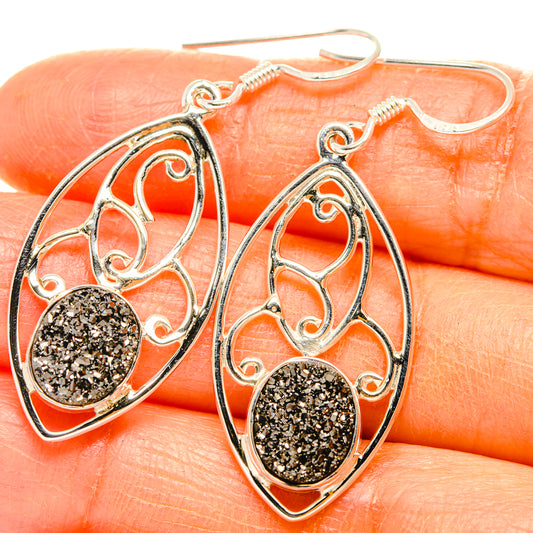 Hematite Druzy Earrings handcrafted by Ana Silver Co - EARR427364