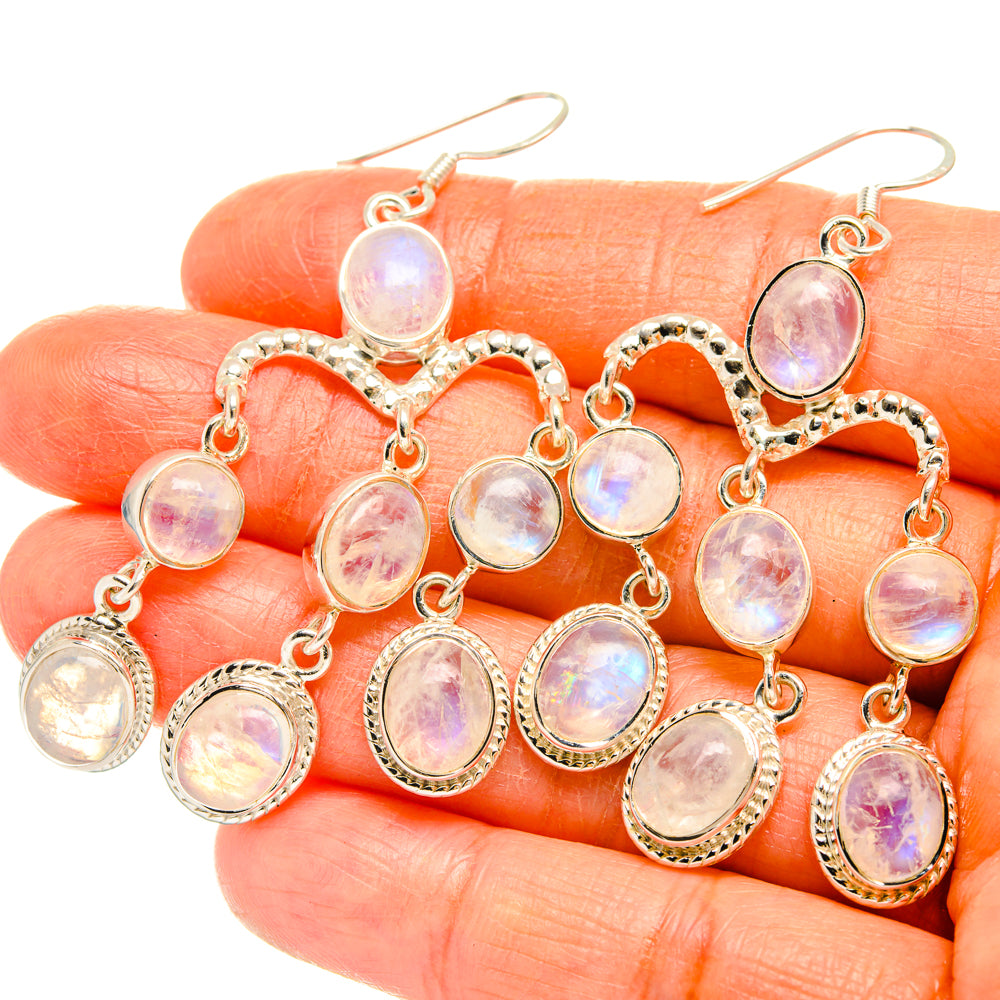 Rainbow Moonstone Earrings handcrafted by Ana Silver Co - EARR427381