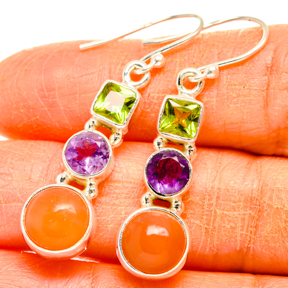 Peach Moonstone Earrings handcrafted by Ana Silver Co - EARR427431