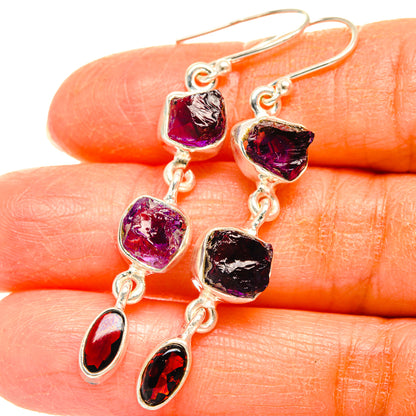 925 sterling silver earrings: rough amethyst purple and garnet teardrops