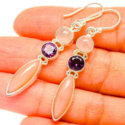 Peach Moonstone Earrings handcrafted by Ana Silver Co - EARR427475