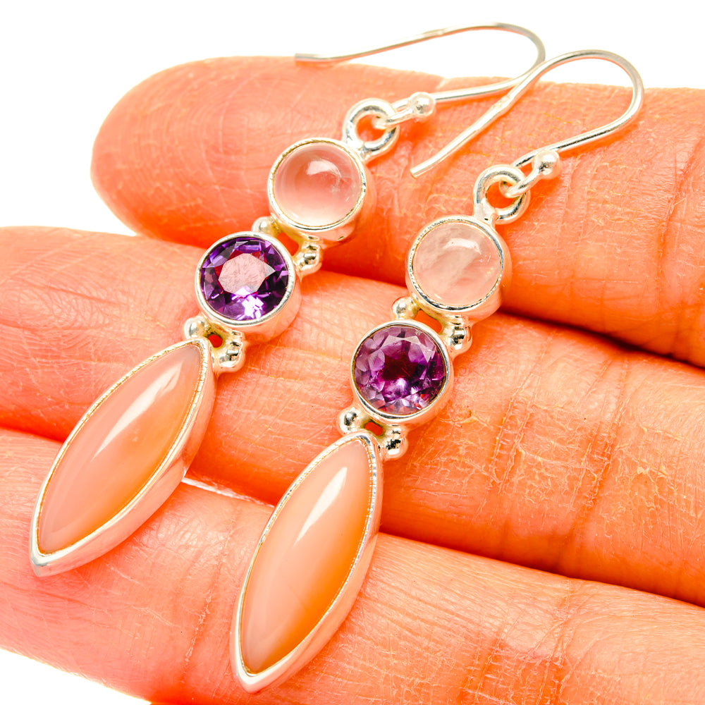 Peach Moonstone Earrings handcrafted by Ana Silver Co - EARR427486