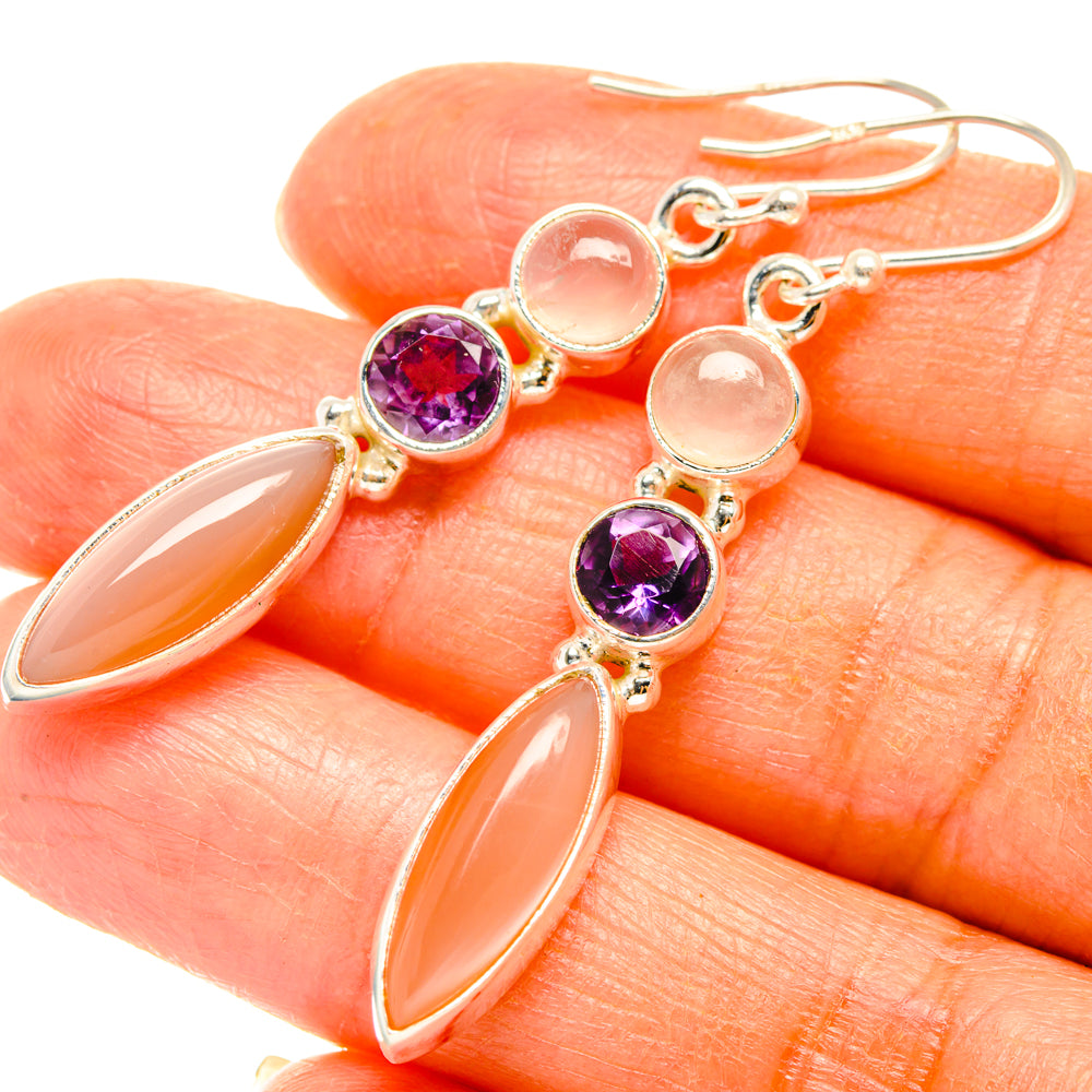 Peach Moonstone Earrings handcrafted by Ana Silver Co - EARR427493