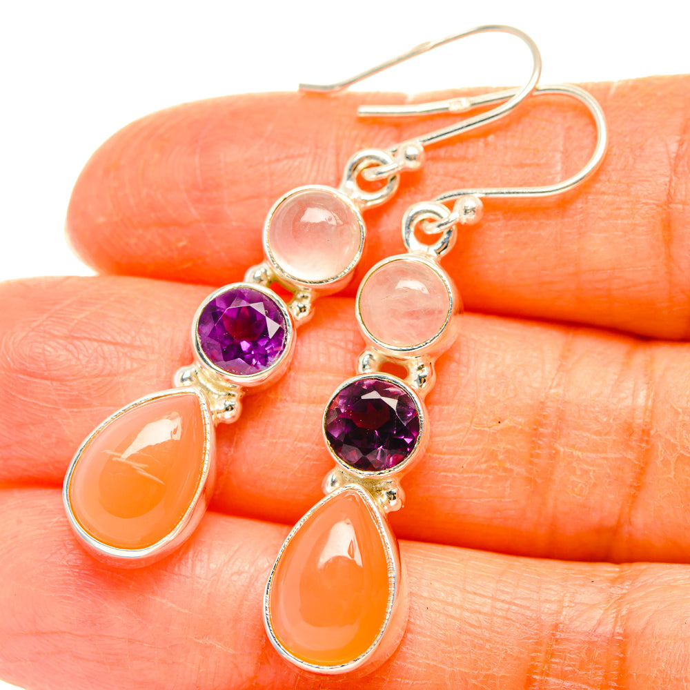 Peach Moonstone Earrings handcrafted by Ana Silver Co - EARR427509