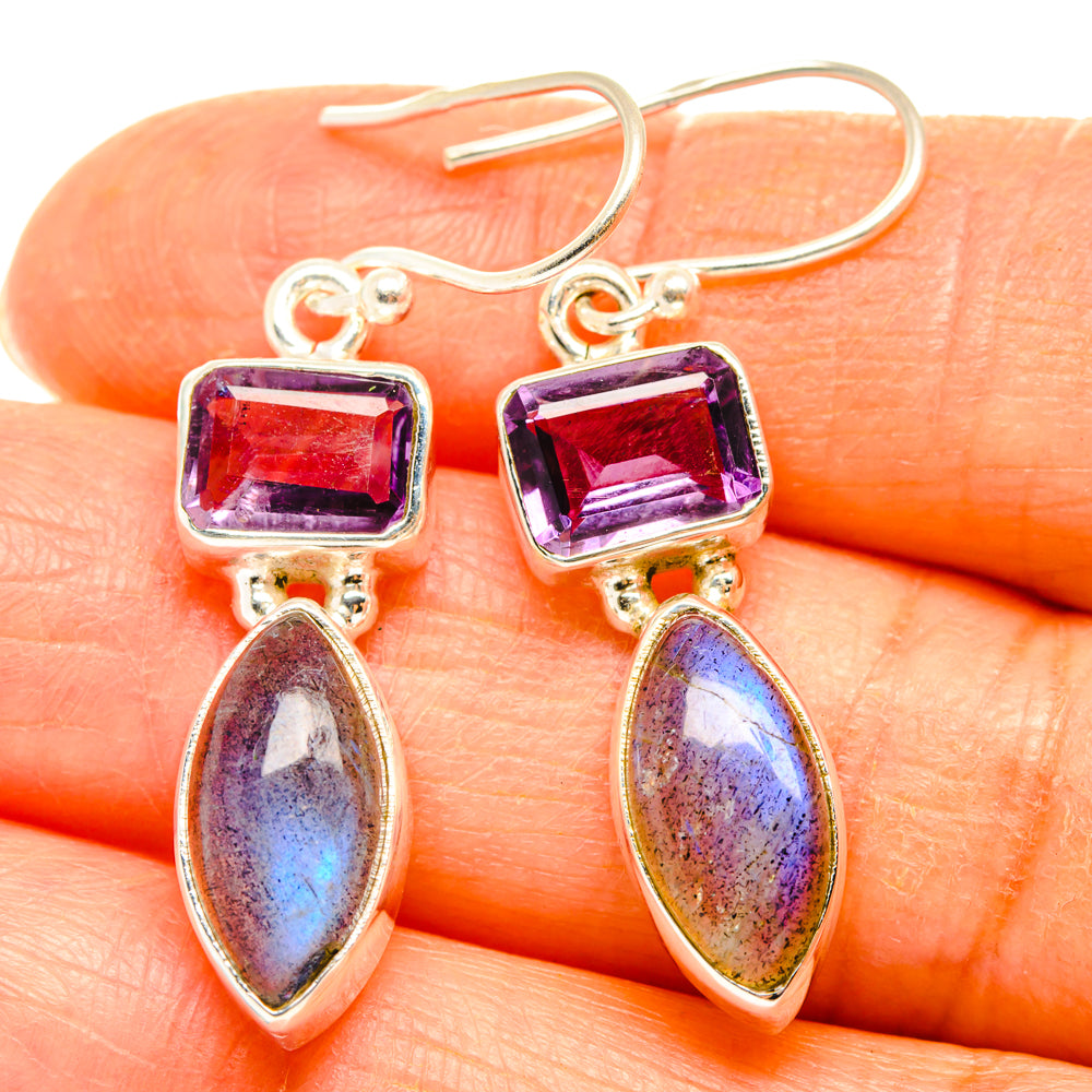 925 sterling silver amethyst square and labradorite drop earrings